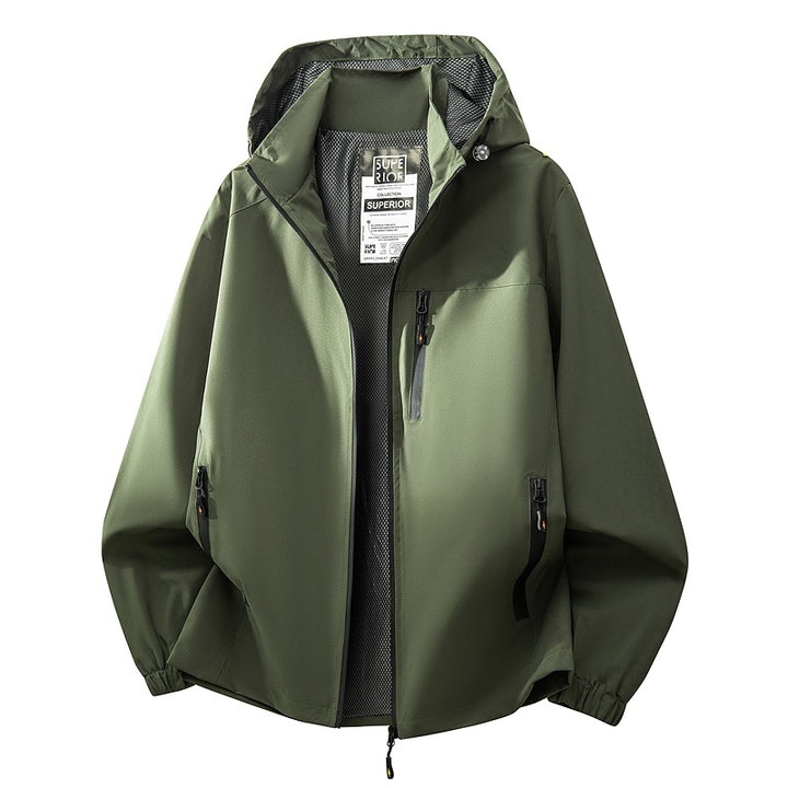 Herren Leichte wasserabweisende Kapuzen‑Softshelljacke mit Mesh‑Futter, Reißverschlusstaschen & elastischen Bündchen Drune