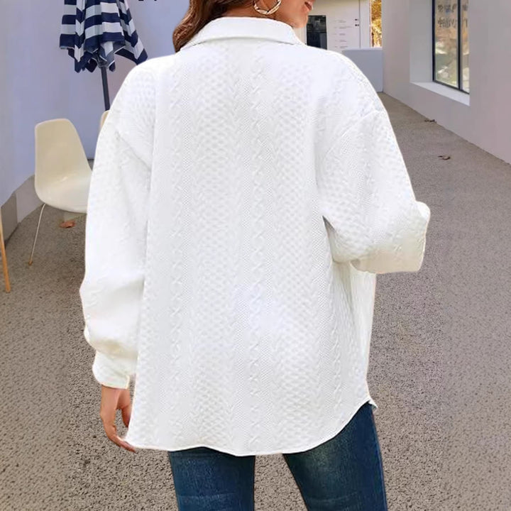 Damen Oversize Strick‑Hemdjacke mit Zopfmuster und Knopfleiste Drune