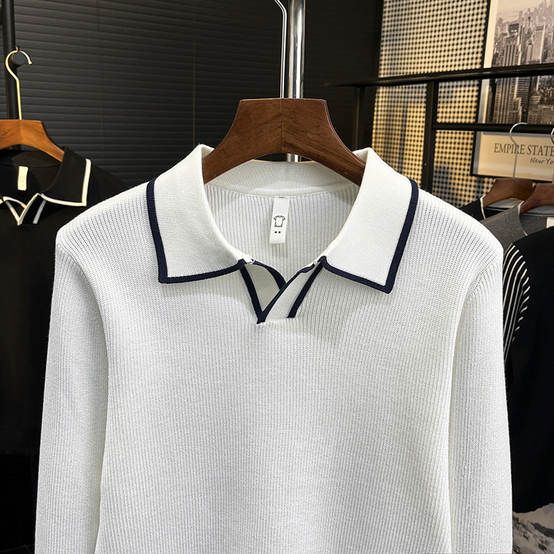 Herren Feinstrick-Polo-Pullover mit Kontrastpaspel und Hemdkragen Drune