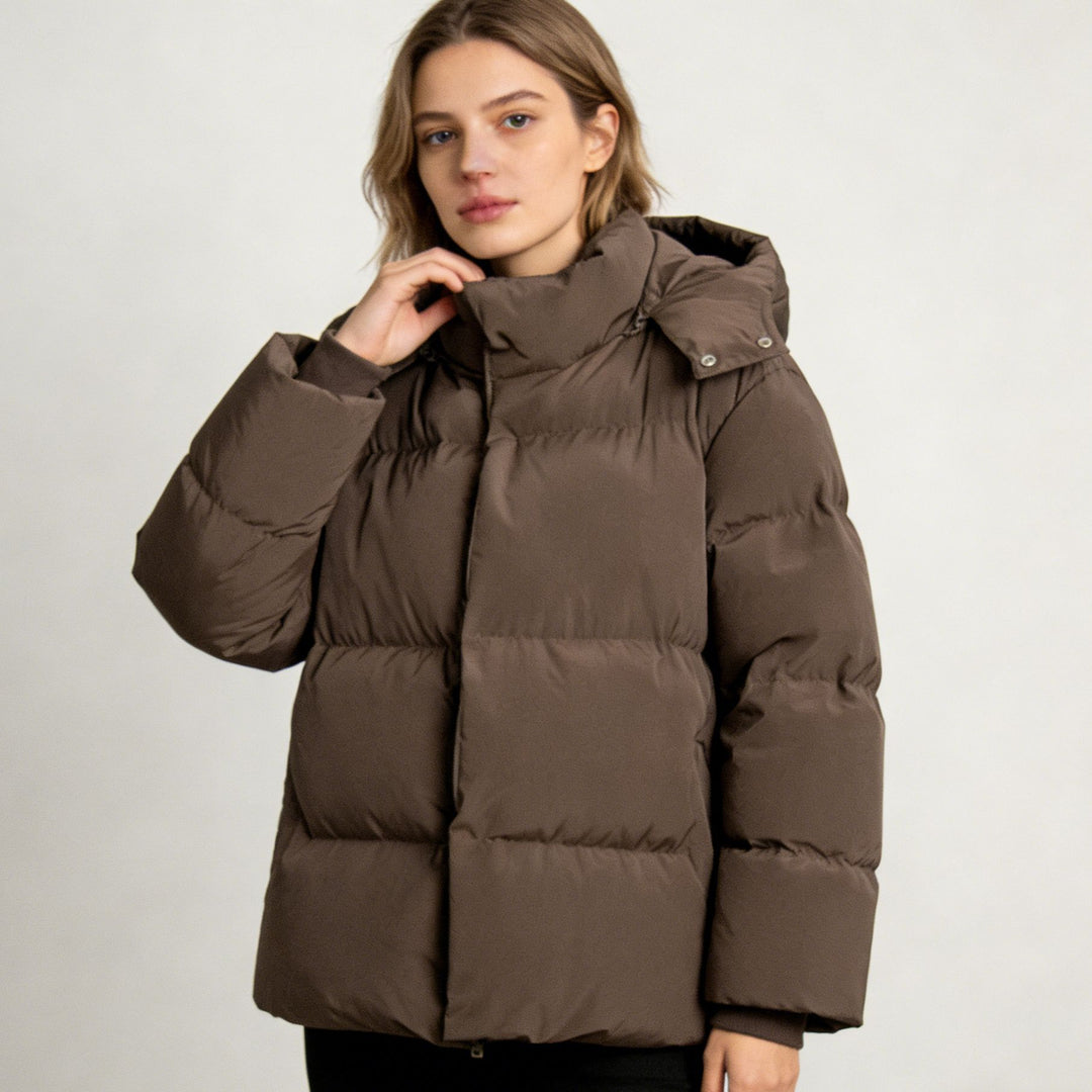 Damen Gefütterte Oversized-Steppjacke mit Kapuze und hohem Stehkragen Drune