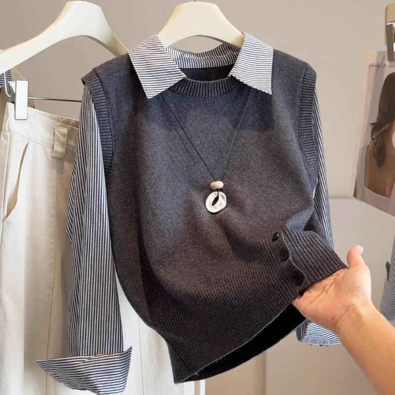 Damen gehobener Pullover mit Hemdkragen Drune