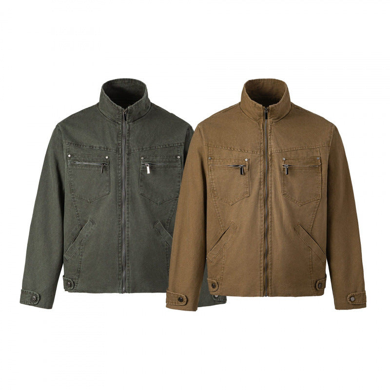 Herren Kurzjacke aus Canvas im Field‑Style mit Stehkragen, Reißverschluss und Multifunktionstaschen Drune