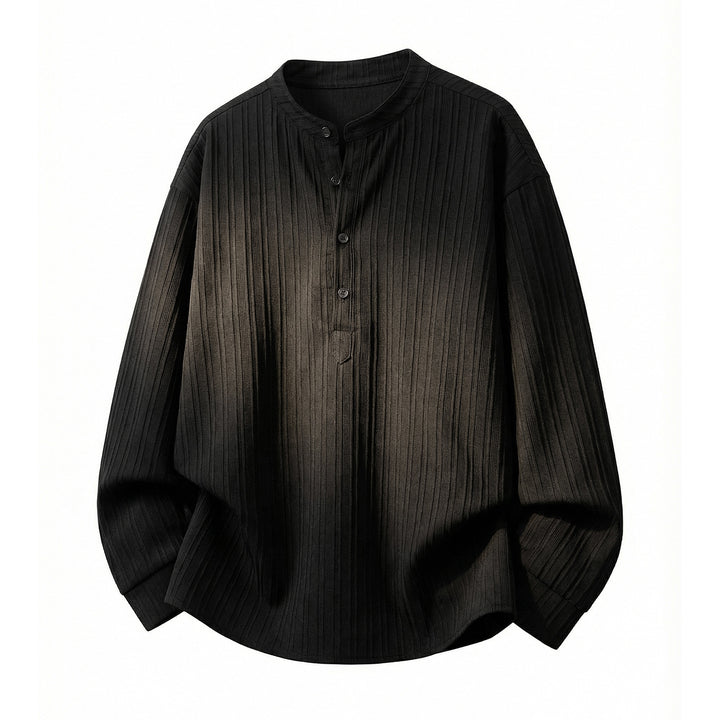 Unisex Leichtes Langarmshirt mit Stehkragen und Rippstruktur-Henley Drune