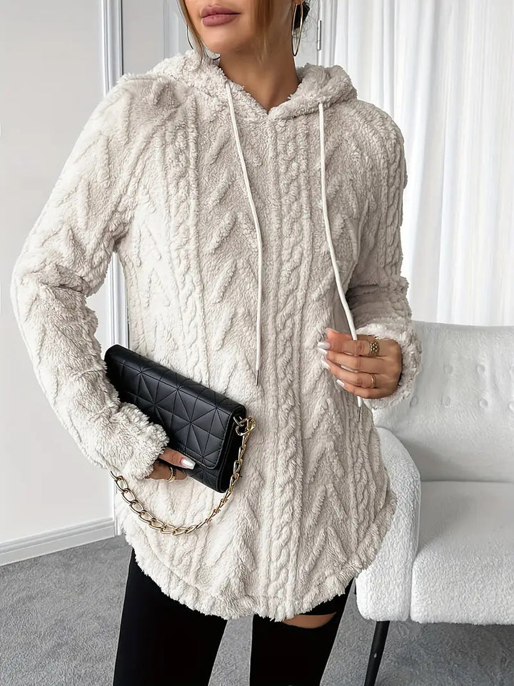 Damen nan kuschelige Kapuzenjacke aus Teddyfleece mit Zopfmuster und gerafftem Saum Drune