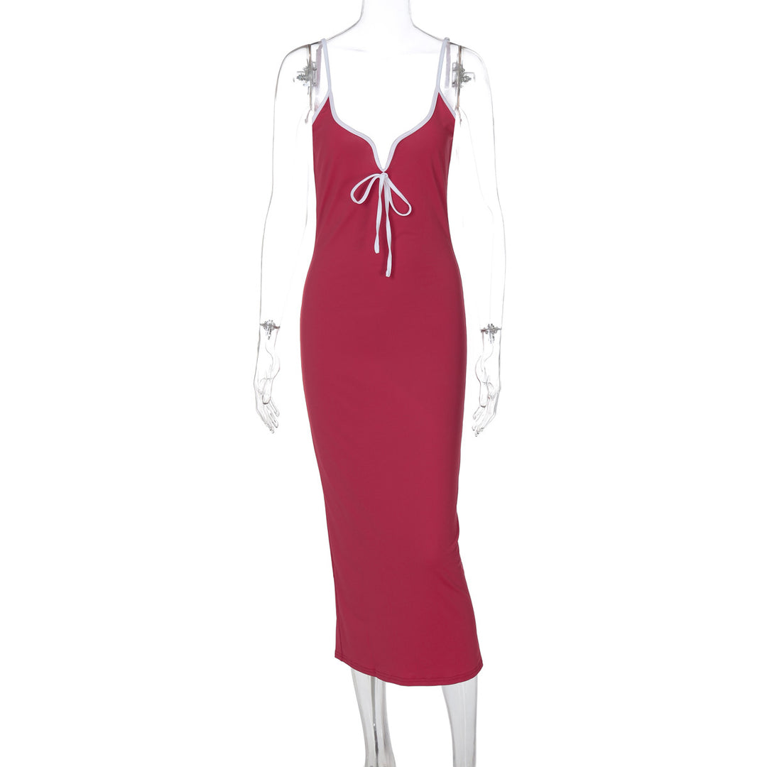Damen figurbetontes Maxikleid mit tiefem Ausschnitt Drune