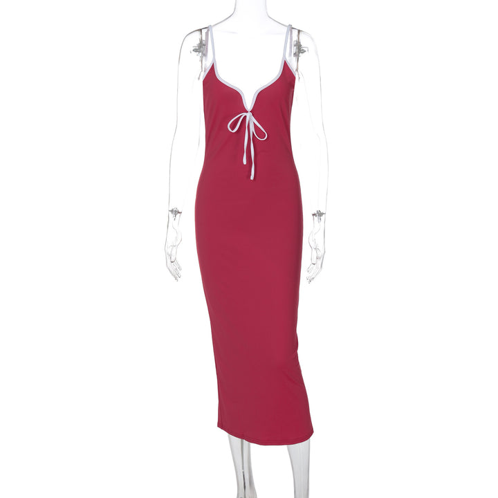 Damen figurbetontes Maxikleid mit tiefem Ausschnitt Drune