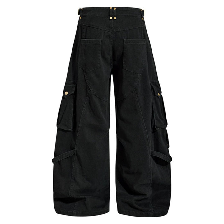 Damen weite Cargo‑Culotte‑Hose mit verstellbaren Riemen, großen Klappentaschen und Ballon‑Silhouette Drune