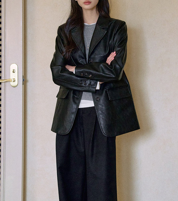Damen Modischer Lederblazer Drune