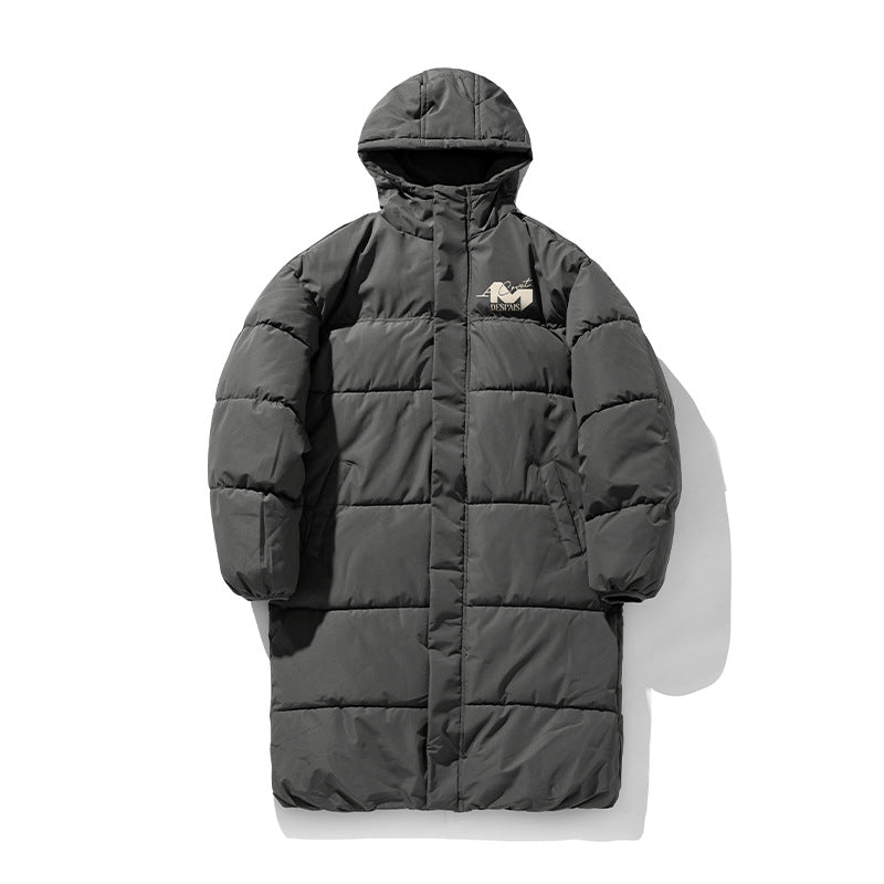Unisex Langer Steppmantel im Minimal-Design mit Kapuze, Thermofüllung und Tunnelzugsaum Drune
