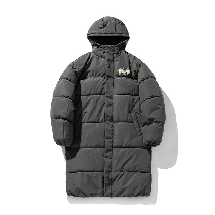 Unisex Langer Steppmantel im Minimal-Design mit Kapuze, Thermofüllung und Tunnelzugsaum Drune
