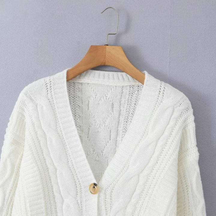 Damen kuschelige Strickjacke mit V-Ausschnitt Drune