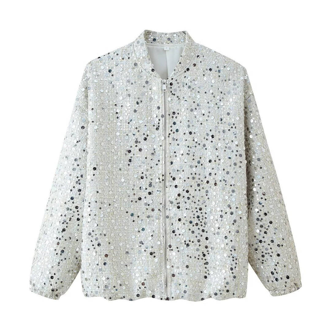 Damen Glitzerndes Overzise-Bomberjacke mit elegantem Schnitt und praktischem Reißverschluss Drune