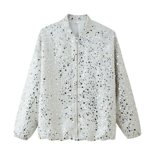 Damen Glitzerndes Overzise-Bomberjacke mit elegantem Schnitt und praktischem Reißverschluss Drune