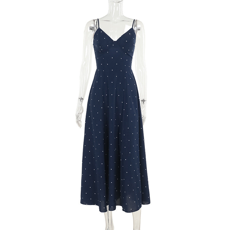Damen Midikleid mit zarten Spaghetti-Trägern und punktuellem Design Drune