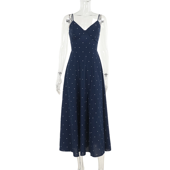 Damen Midikleid mit zarten Spaghetti-Trägern und punktuellem Design Drune
