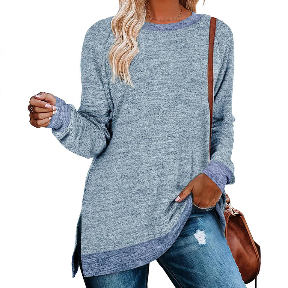 Damen lässiges Oversized Langarmshirt mit abgesetztem Saum Drune