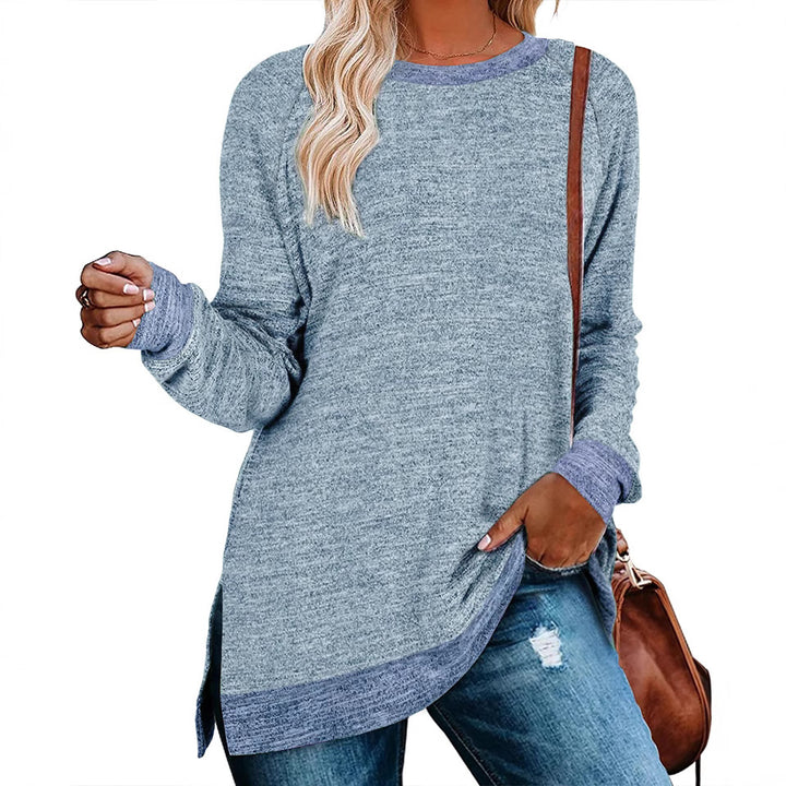 Damen lässiges Oversized Langarmshirt mit abgesetztem Saum Drune