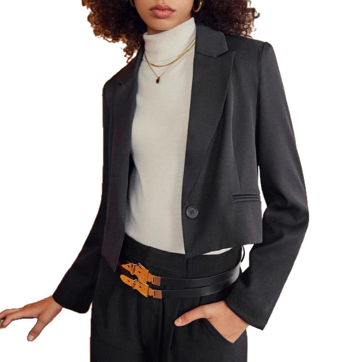 Damen Kurzblazer im Cropped‑Schnitt mit Reverskragen und ein‑Knopf‑Verschluss Drune