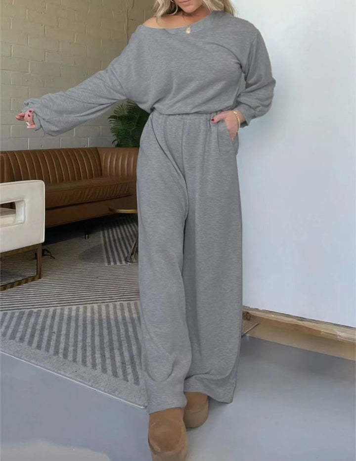 Damen Komfortabler Jumpsuit mit weit geschnittenen Beinen und tiefem Ausschnitt Drune