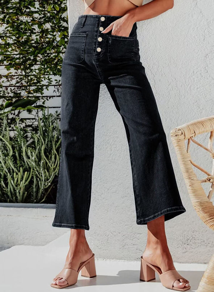 Damen High-Waist Jeans mit Knopfdetail und weitem Bein Drune