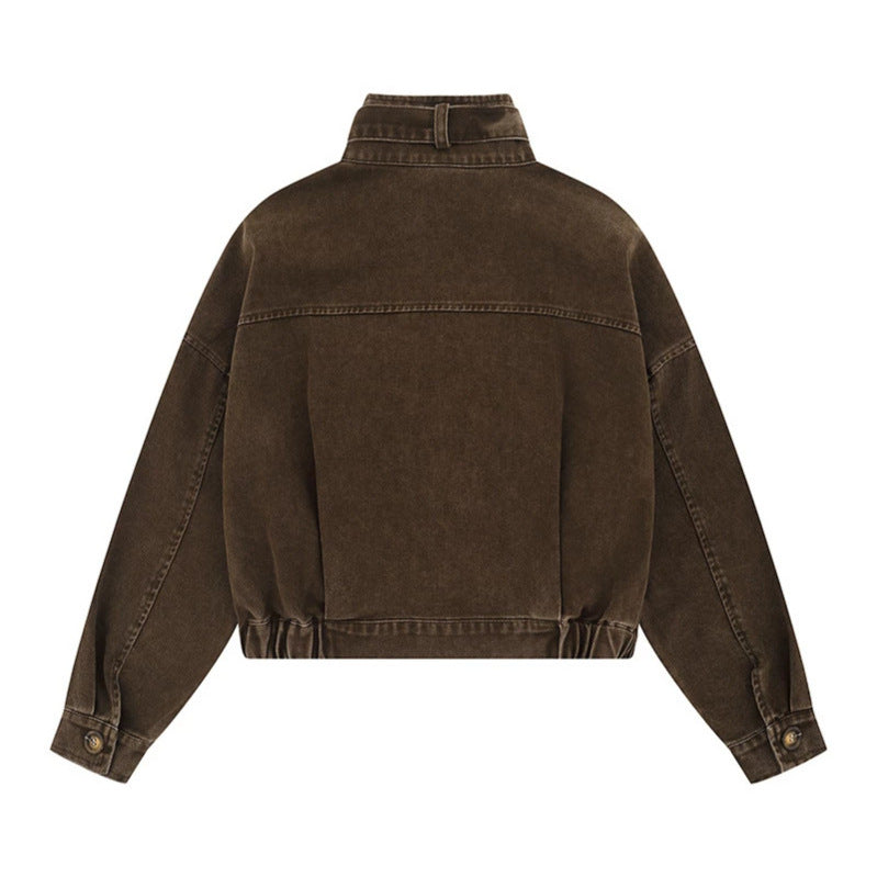 Damen Cropped Utility-Bomberjacke mit Stehkragen, Reißverschlusstaschen und Elastbund Drune