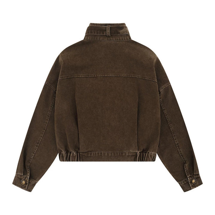 Damen Cropped Utility-Bomberjacke mit Stehkragen, Reißverschlusstaschen und Elastbund Drune