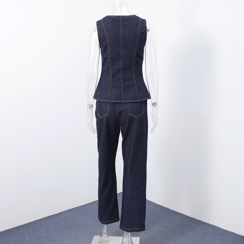 Damen Jeans-Overall mit taillierter Silhouette und eleganten Knopfdetal