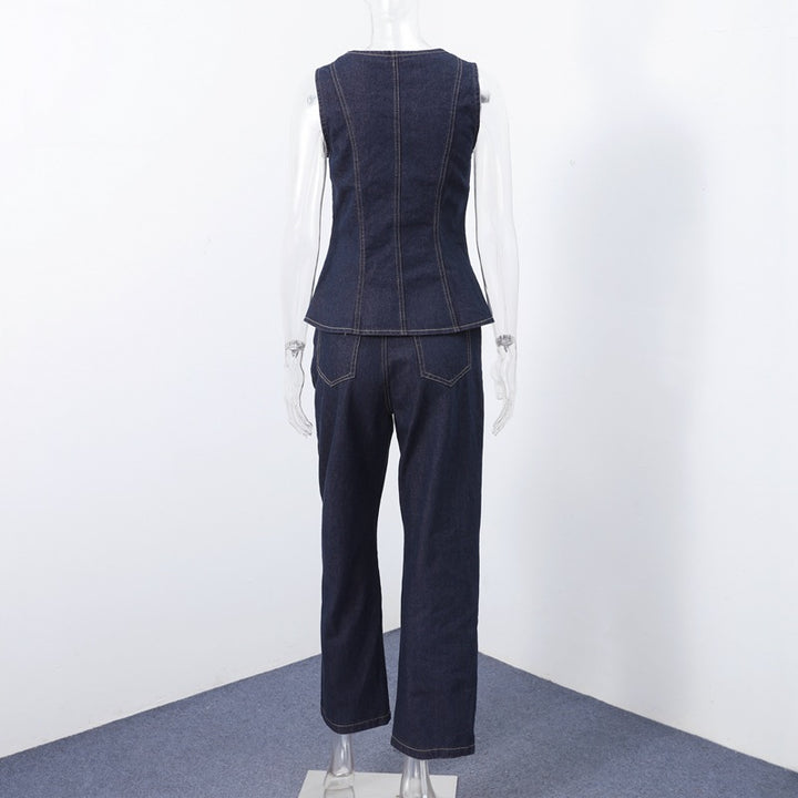 Damen Jeans-Overall mit taillierter Silhouette und eleganten Knopfdetal