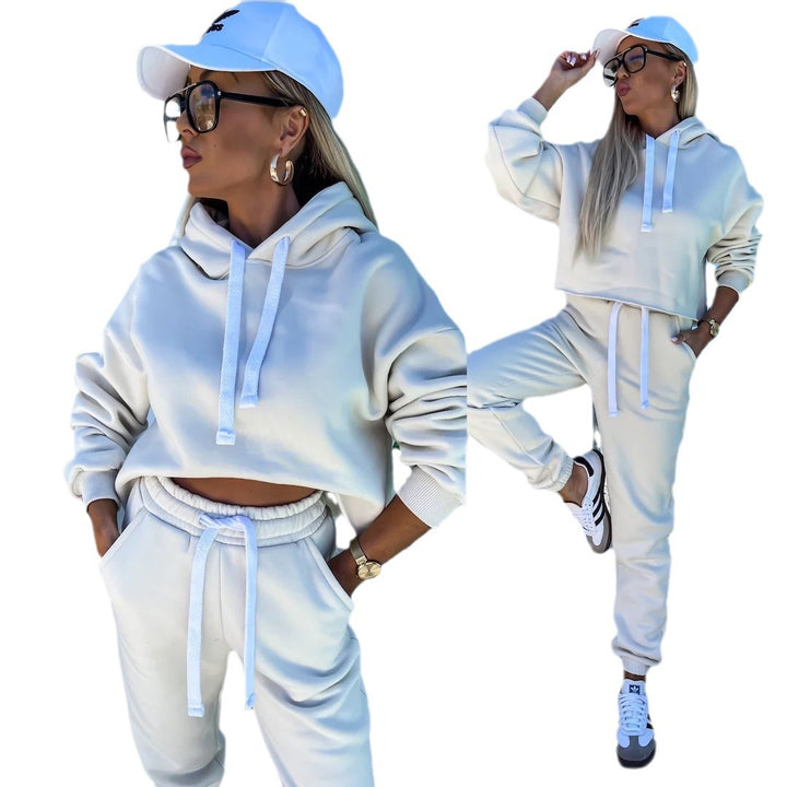 Damen sportliches Cropped Hoodie und Jogginghose-Set Drune