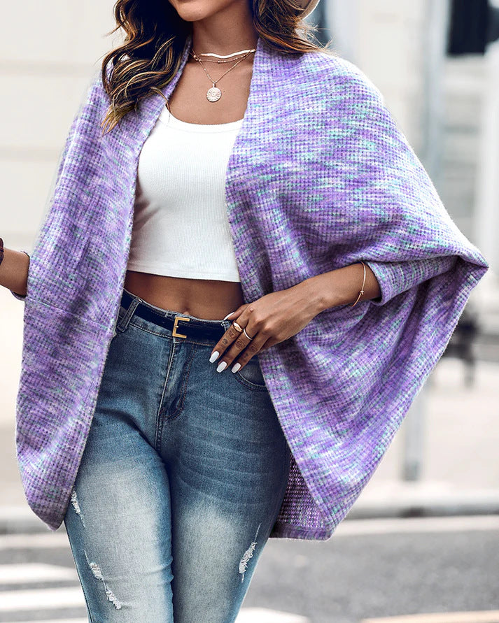 Damen Oversized Strickponcho mit offener Front und Bouclé‑Struktur Drune