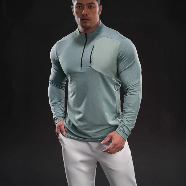 Herren Atmungsaktives Funktions-Langarmshirt mit kurzem Reißverschluss und Slim‑Fit Drune