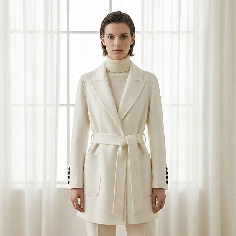Damen Eleganter Wickelmantel mit Taschen und Gürtel Drune