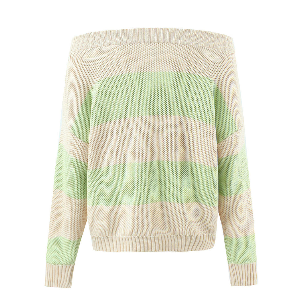 Damen Oversized Off-Shoulder-Pullover mit Carmenkragen, Waffelstrick und Zierbändern Drune