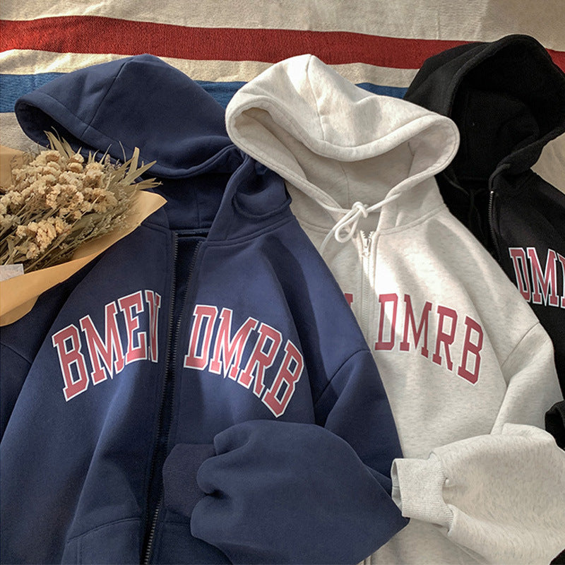 Damen Kapuzenjacke mit durchgehendem Reißverschluss und modischem Aufdruck Drune