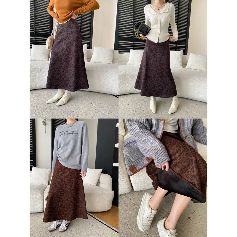 Damen Eleganter Maxirock mit Leopardenmuster und fließendem Schnitt Drune