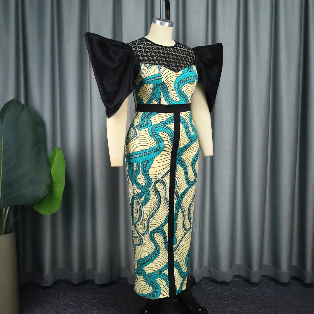 Damen Elegantes Maxikleid mit Volumenärmel und einzigartigem Muster Drune