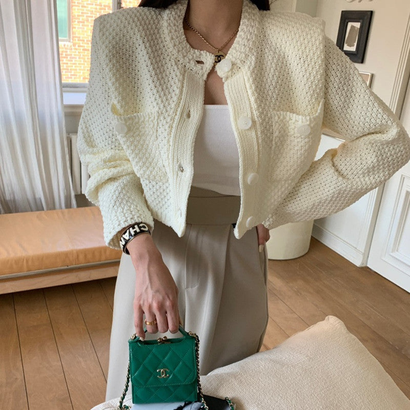 Damen modische Strickjacke mit dekorativen Knöpfen und Taschen Drune