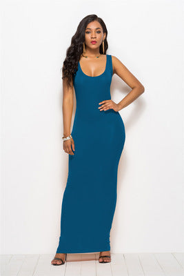 Damen Elegantes, figurbetontes Maxikleid mit tiefem Rundhalsausschnitt Drune