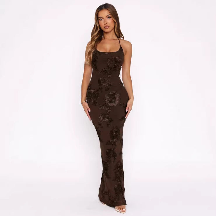 Damen Elegantes Maxikleid mit floralem Muster und Trägern Drune