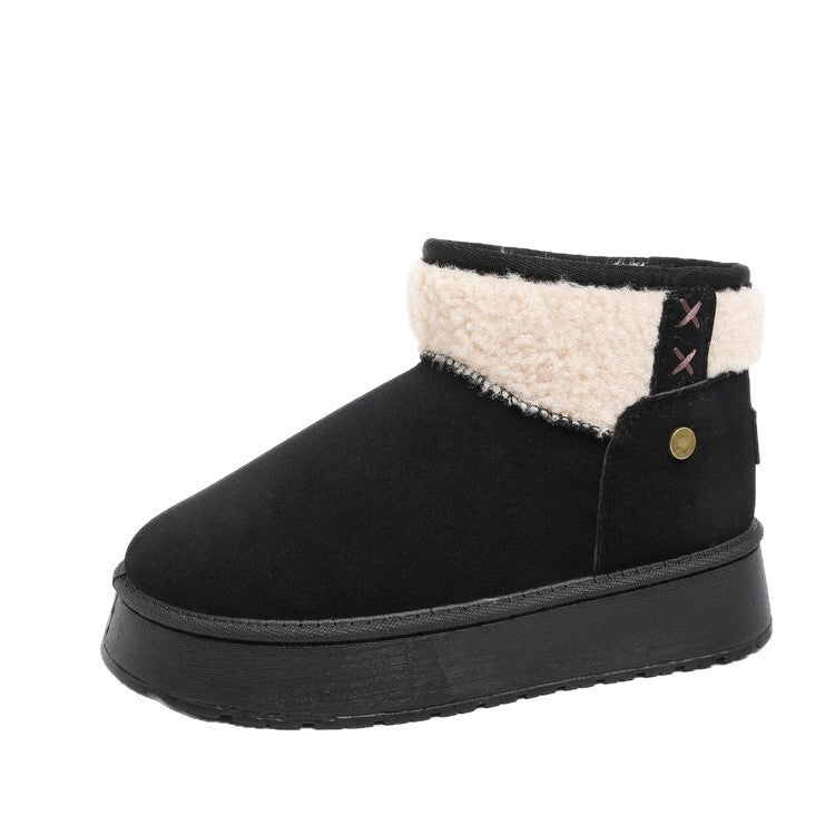 Damen Gefütterte Plateau-Stiefelette mit Teddykragen und Slip-On-Schaft Drune