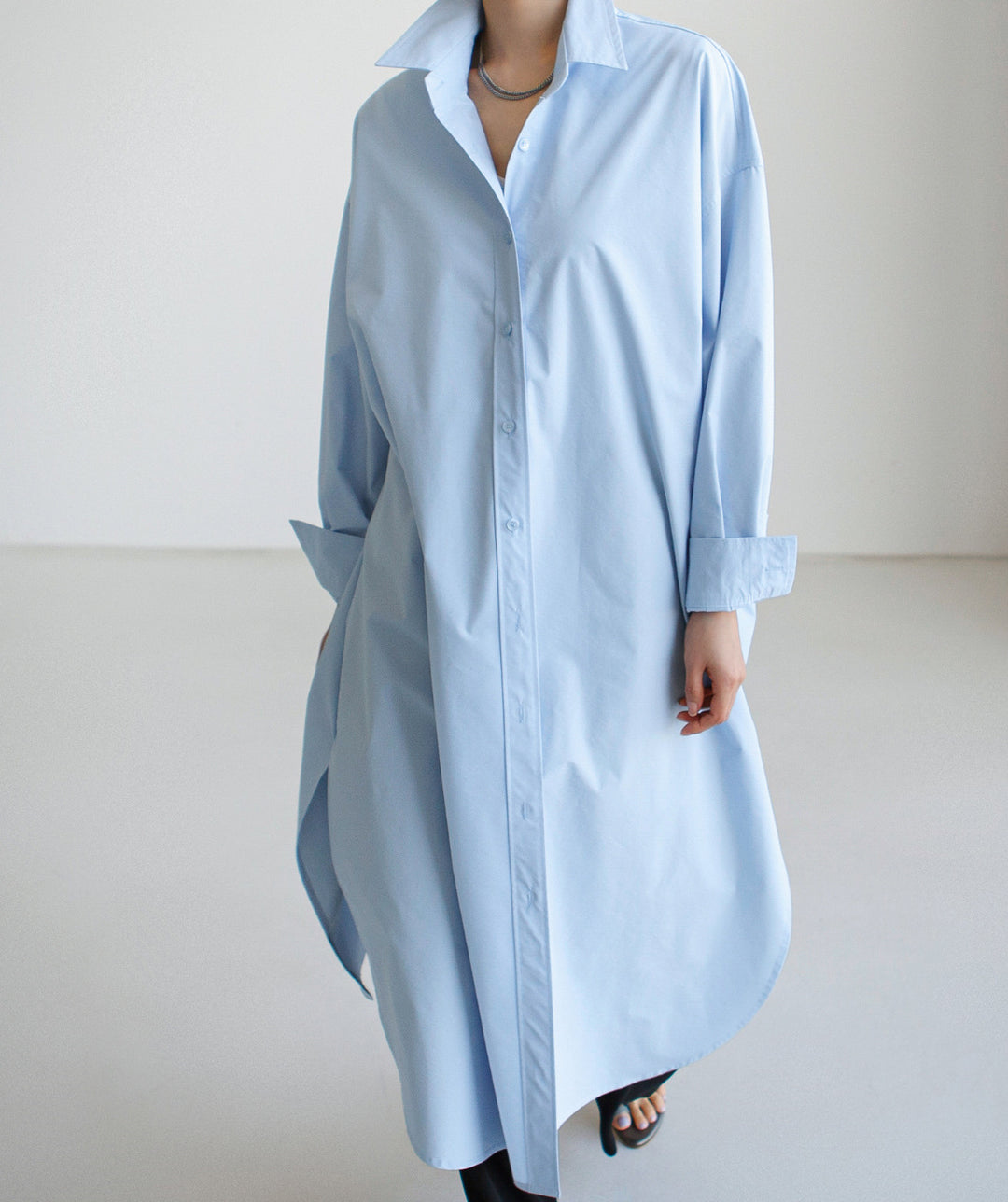 Damen Maxilanges Popeline-Hemdkleid mit kastiger Oversize-Silhouette und abgerundetem Saum Drune