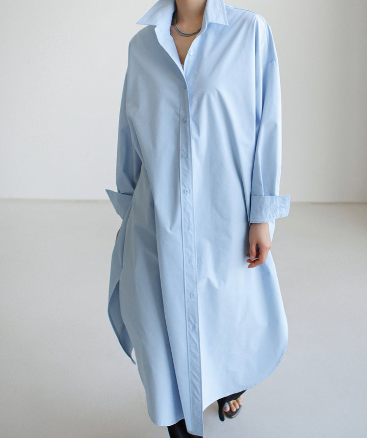 Damen Maxilanges Popeline-Hemdkleid mit kastiger Oversize-Silhouette und abgerundetem Saum Drune