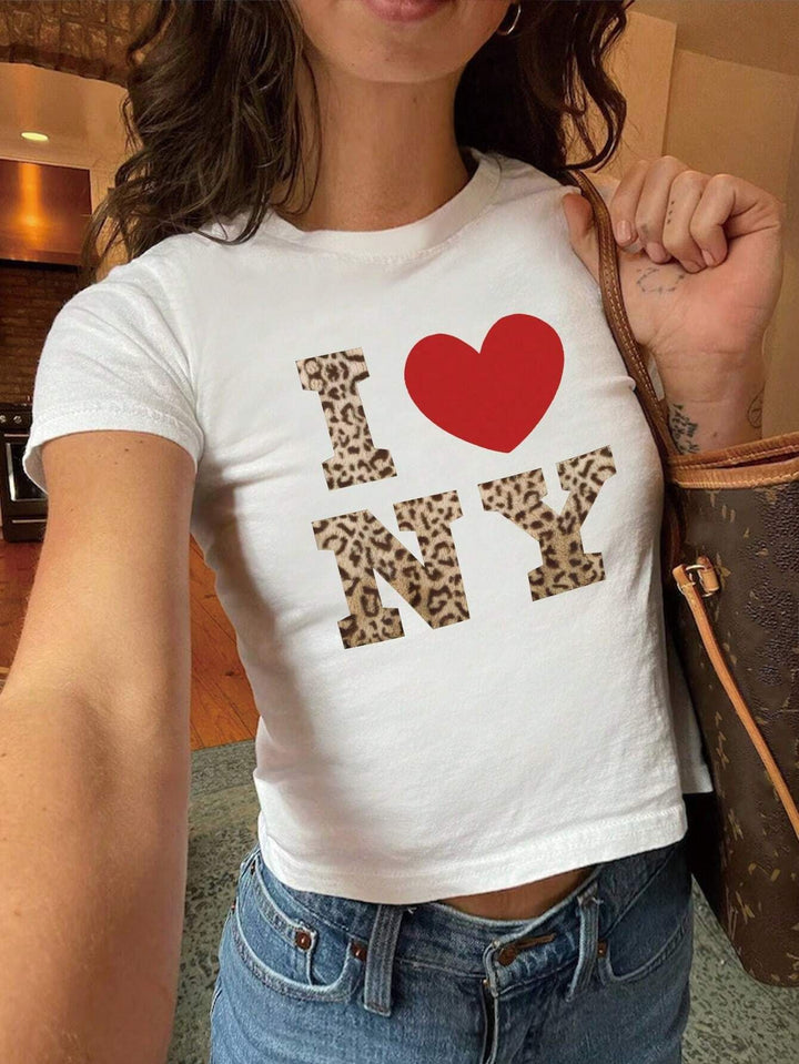 Damen Crop-T-Shirt mit kreativem Cocktail-Design Drune