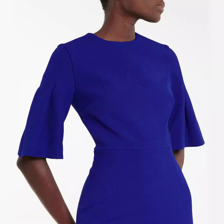 Damen Figurbetontes Midikleid mit Trompetenärmeln und Rundhalsausschnitt Drune