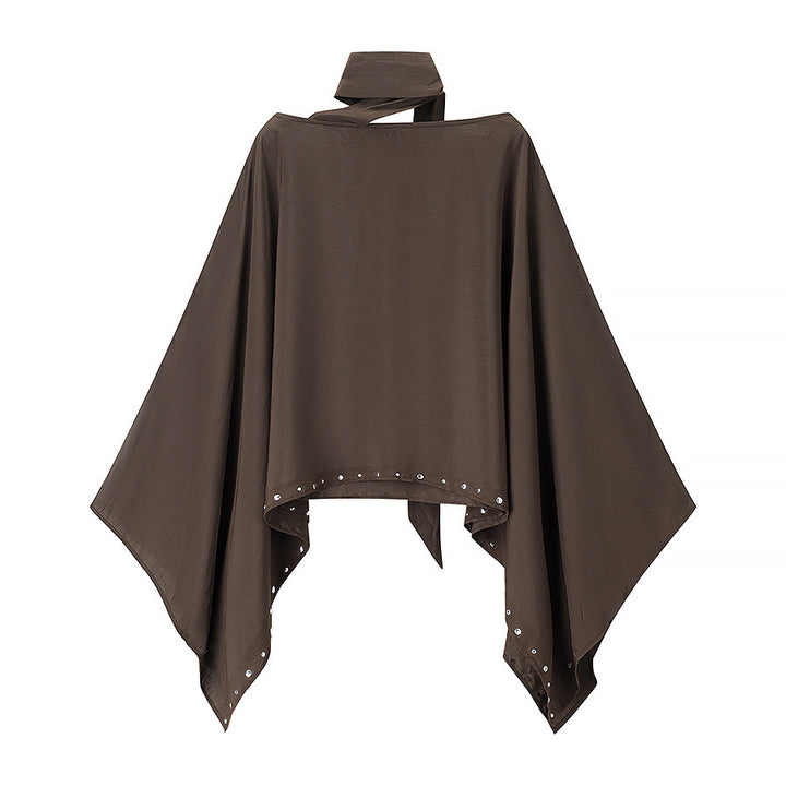 Damen nan fließender Capeponcho mit Schluppe, asymmetrischem Zipfelsaum und Ösenbesatz Drune