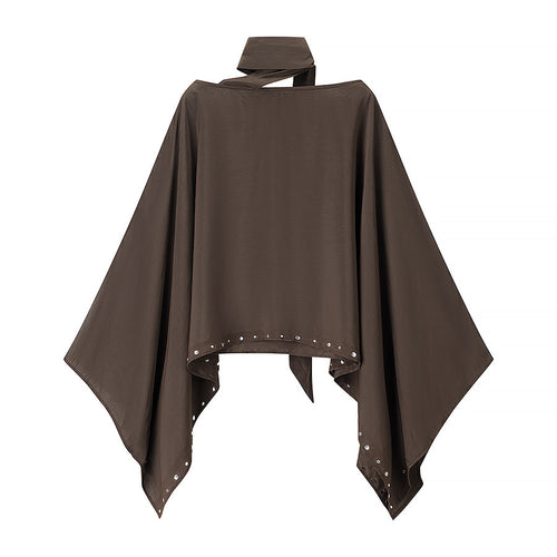 Damen nan fließender Capeponcho mit Schluppe, asymmetrischem Zipfelsaum und Ösenbesatz Drune