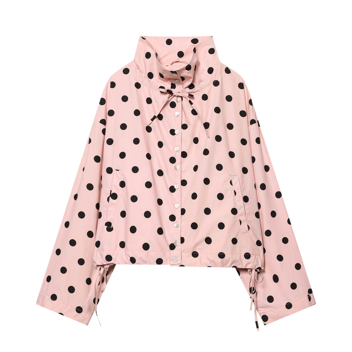 Damen nan gepunktete leichte Regenjacke mit hohem Stehkragen, Tunnelzug und Knopfleiste Drune
