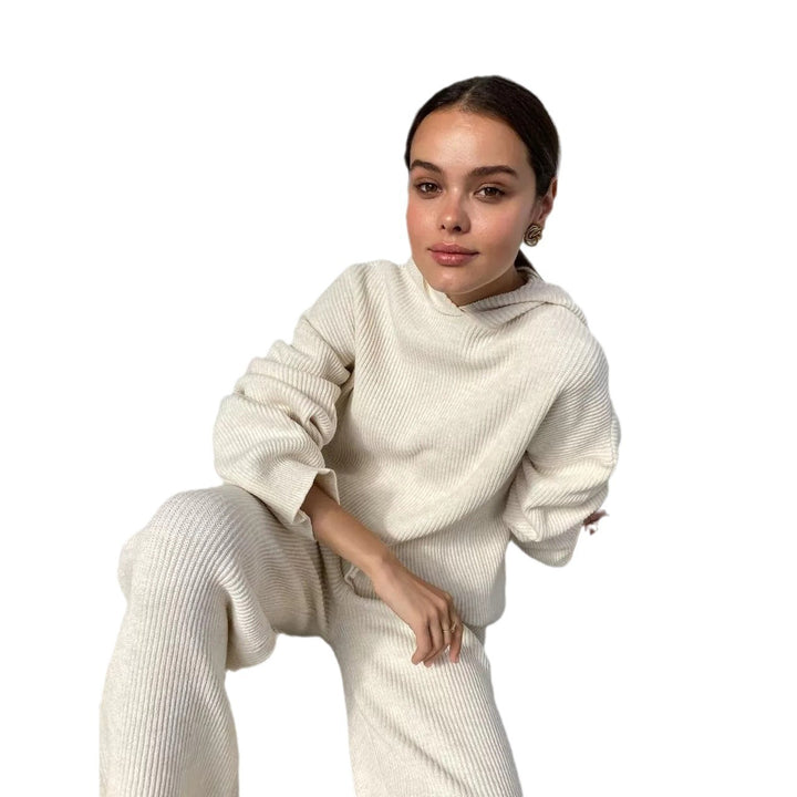 Damen gemütliches Lounge-Set mit Kapuzenpullover, Kängurutasche und weitem Jersey-Hose Drune
