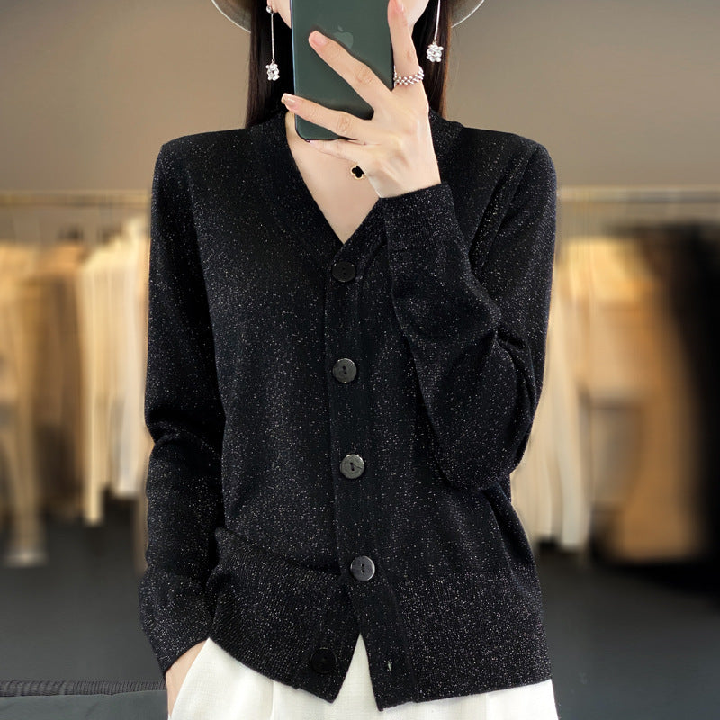Damen Leichter V‑Ausschnitt-Cardigan mit seitlichem Saumschlitz und geripptem Bund Drune