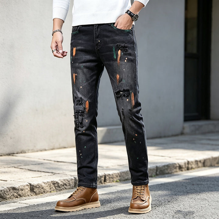 Herren Modische Ripped Jeans mit Farbdetails Drune